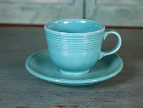 2/Pc Set Vintage Fiesta Turquoise Blue Homer Laughlin Coffee Mug Cup & 6" Saucer