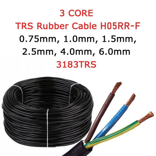 H05RR-F 3 Core Rubber Cable 0.75mm 1mm 1.5mm 2.5mm 4mm Flex Pond Black 3183TRS