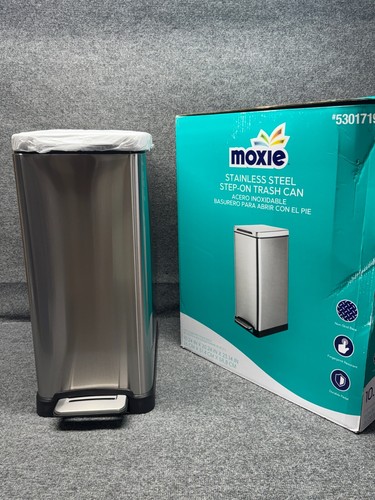 MOXIE 40-Liter Stainless Steel Indoor Kitchen Hinged Lid Trash Can - DENT