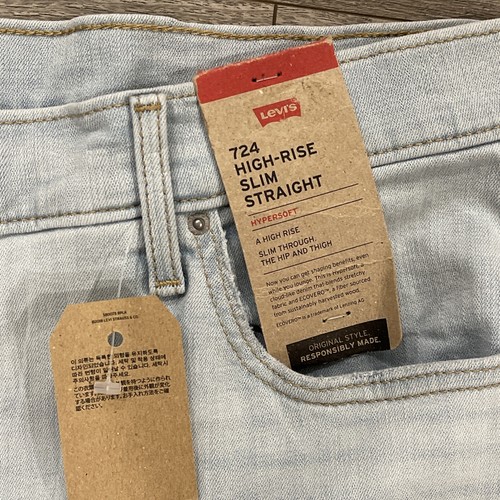 Levis 724 Jeans Womens 24W Blue Denim High Rise Slim Straight Hypersoft Raw Hem - Picture 7 of 14
