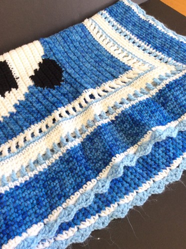Handmade Blue Knit Panda Blanket 31”x 110” - Picture 7 of 8