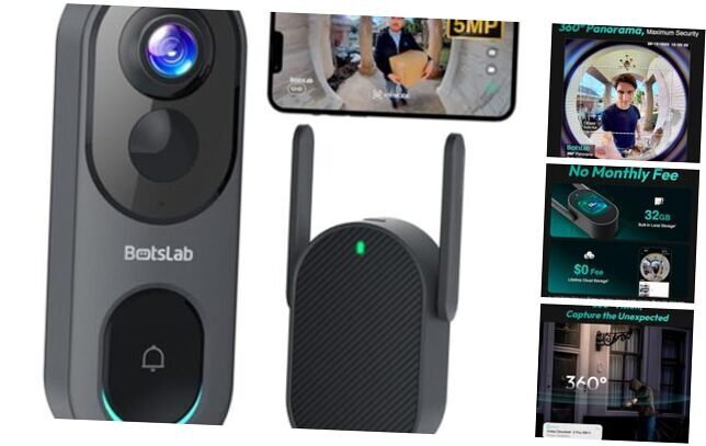 Video Doorbell Camera,No Monthly Fee,5MP Wireless Doorbell Dark Grey-image