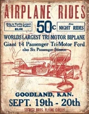 Airplane Rides Novelty TIN SIGN Vintage Garage Airport Biplane Wall Poster Decor