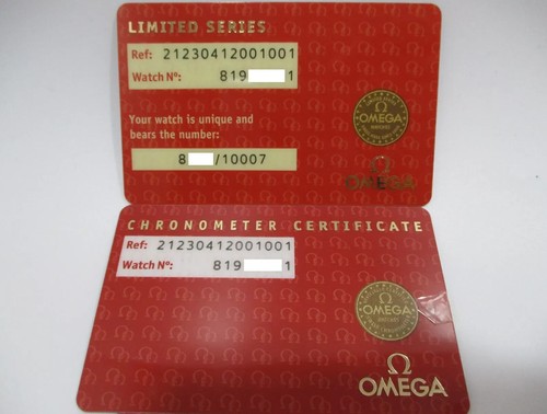 OMEGA James Bond 007 Ref. 21230412001001 Chronometer Card + Limited Series Card