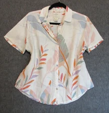 Cynthia Rowley Blouse Women Small  Floral Button Up Collar 100% Linen Top Shirt