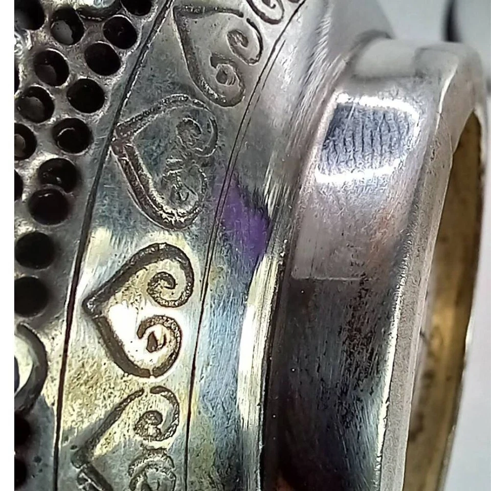 Antigua taza de té de dragón tibetano chino plato de plata rara de colección 43/8" Foto 4 de 4