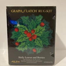 MCG TEXTILES 30" X 31  Christmas Holly Leaves, Berries LATCH HOOK RUG KIT SEALED