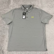 Under Armour Polo Shirt Mens 2XL Loose Green Striped Heatgear Performance Golf