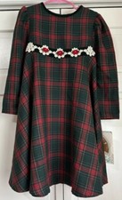 VTG Jessica Ann Dress Red Green Plaid Lace Rosettes Christmas Girls Sz 5 NOS