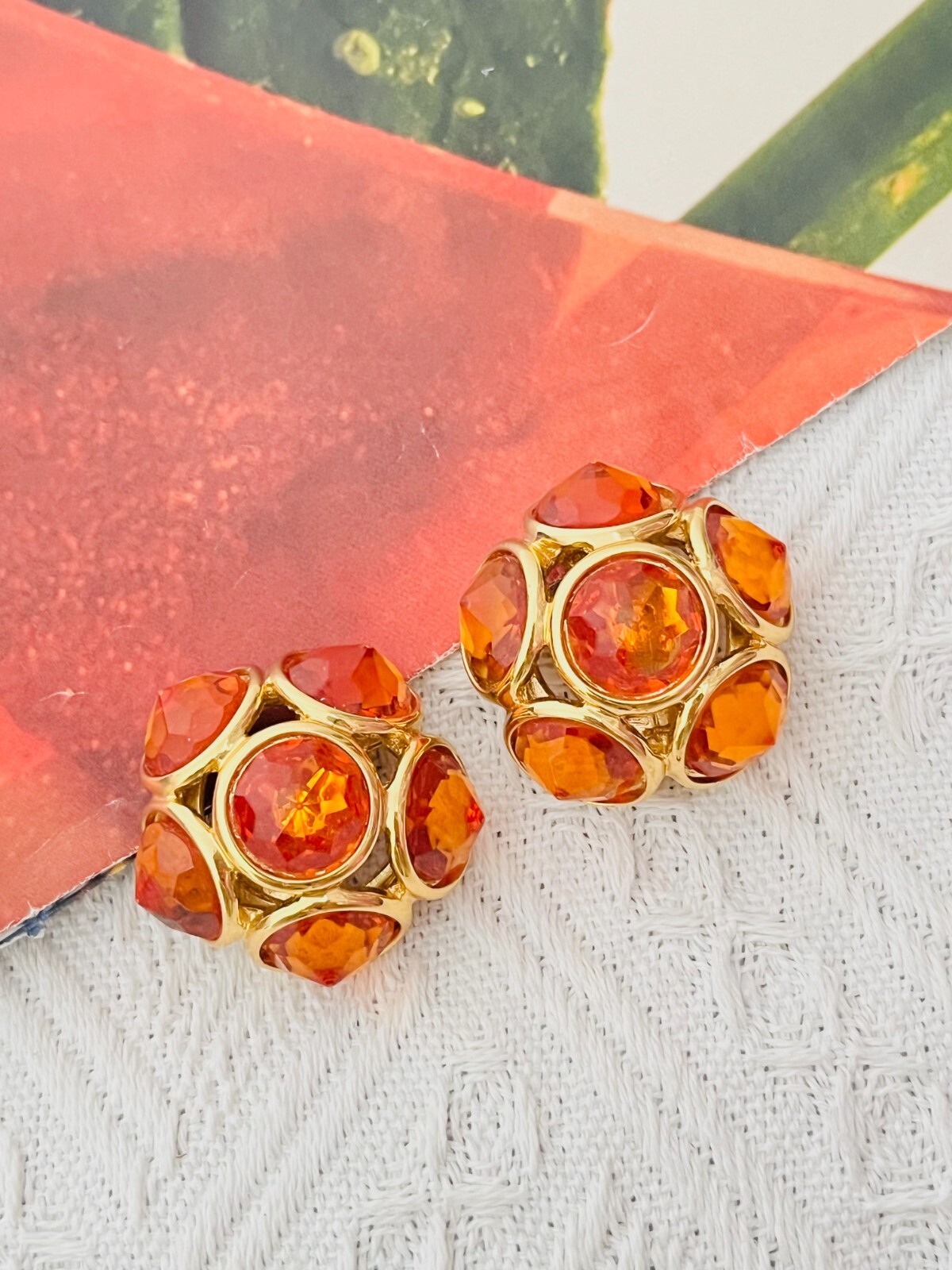 Orecchini Yves Saint Laurent YSL Vintage Gripoix Citrino Sei Cristalli Fiore Cupola