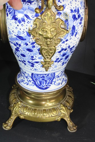 Antique Belgian boch Delft blue white faience lion heads clock - Picture 5 of 8