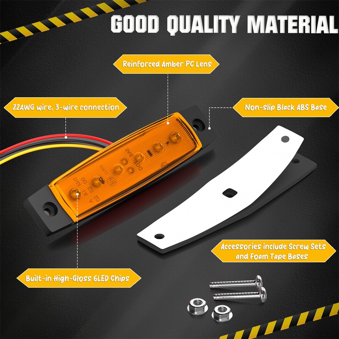 3.8" Strobe+Steady Marker Lights Strip 10x Amber LED Side Griller Flash Lights