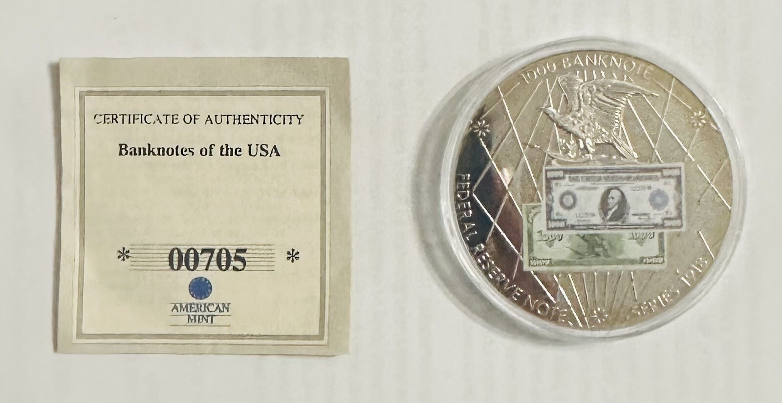 2006 AMERICAN MINT $1000 Banknote Of The USA PROOF Coin FEDERAL RESERVE ...