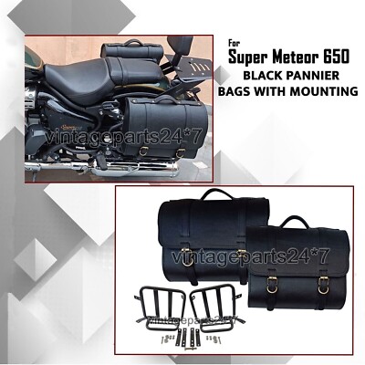 For Royal Enfield Super Meteor 650 Leder-Satteltaschen und Montage schwarz