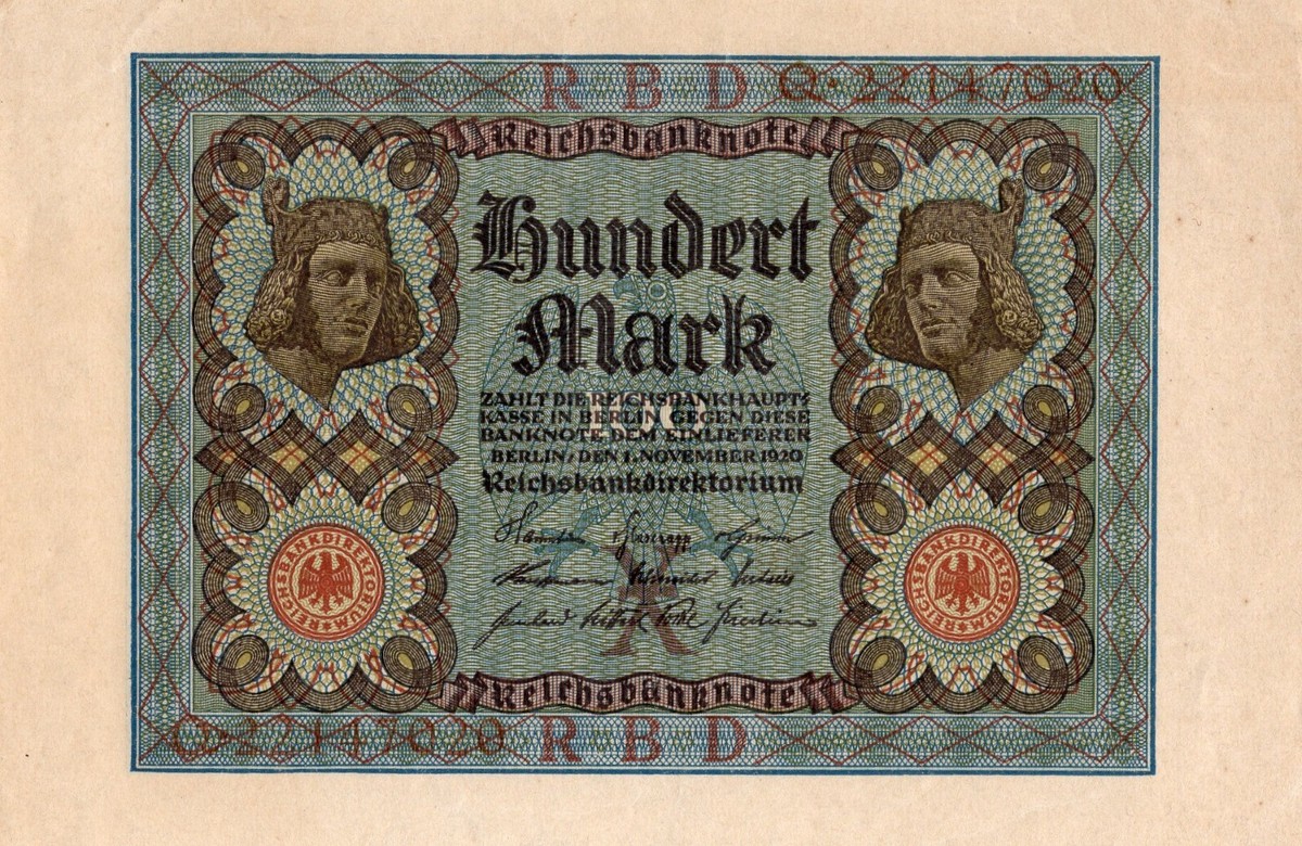1920 Germany 100 Mark Hundert 8 Digit Paper Money Currency Reichs