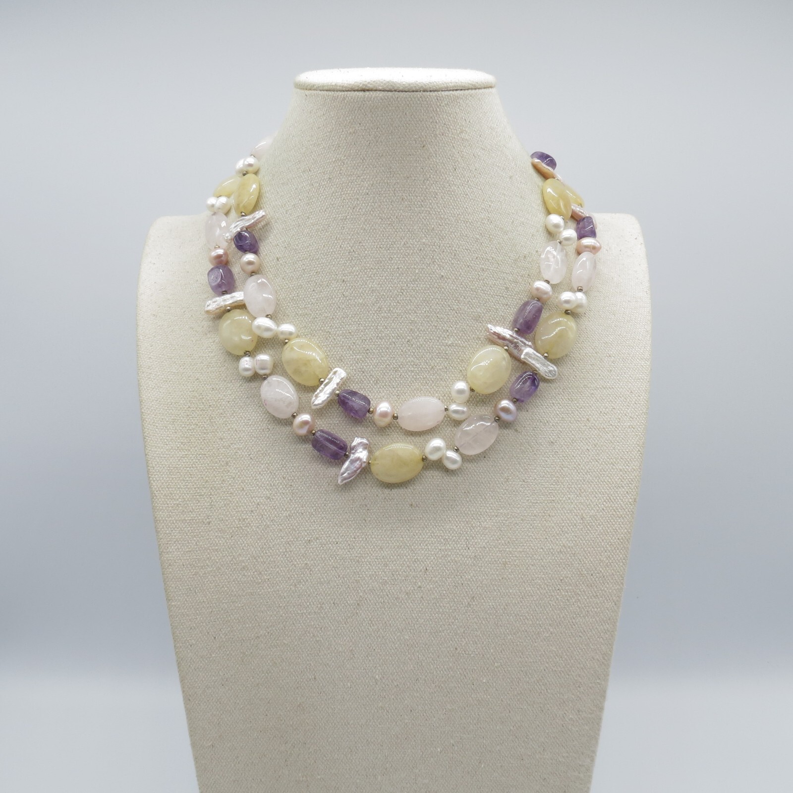 Assorted Gemstone Statement Necklace Amethyst, Ro… - image 2