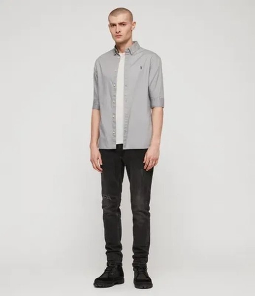 Men AllSaints Shirt Grey Cotton 36 / S / 44 #4UEI