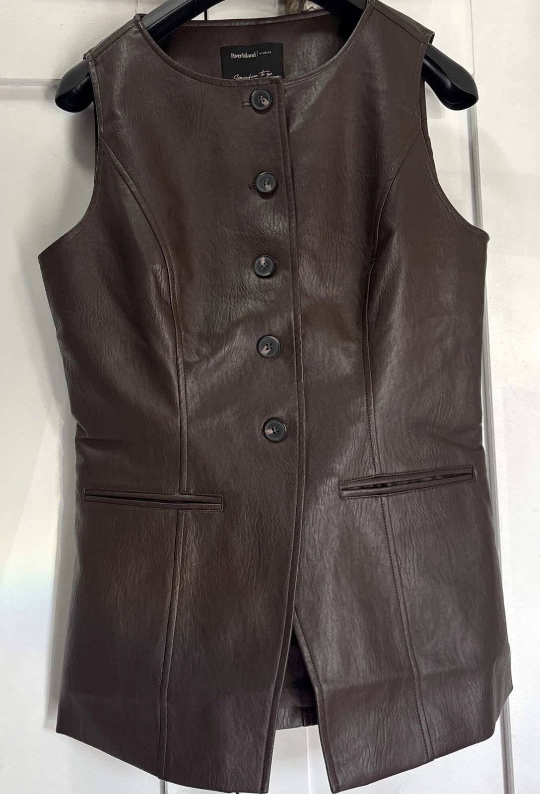 River Island Womens Brown Faux Leather Waistcoat Size 12 BNWT RRP £44