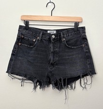Agolde Parker Distressed Cut-Off High-Rise Button Fly Denim Jean Shorts Black 27