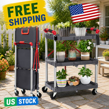 Folding Collapsible Service Cart 3 Tier Portable Folding Service Cart 167lbs Folding Collapsible Service Cart 3 Tier Portable Folding Service Cart 167lbs