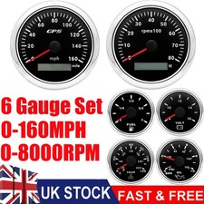 6 Gauge Set 85mm GPS Speedometer 0-160MPH&Tachometer 8000RPM Gauge for Boat Car