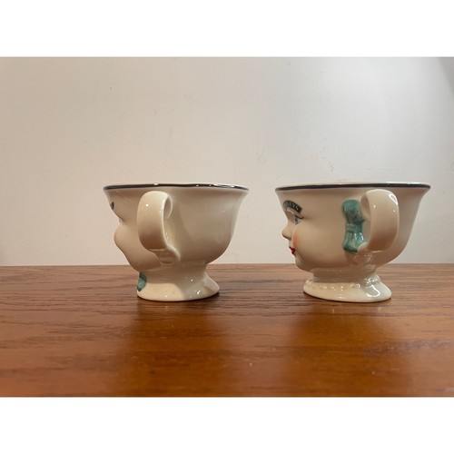 VTG 90s Baileys Mr Mrs Wink Face Yum Ceramic Mugs His Hers Winking Set 2 MINT - Picture 2 of 12