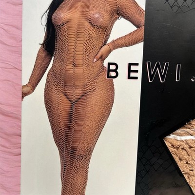 NEW BE WICKED Gretta Midi Dress Nude Brown Fishnet One Size Clubwear Lingerie