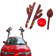 4 PCS Christmas Reindeer Antlers Car Kit With LED Lights, Winter Decorations ...