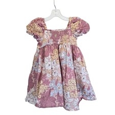 Janie and Jack Floral Smocked Puff Sleeve Dress Toddler 2T Pink Yellow Kidcore