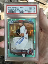 2025 BOWMAN DRAFT CHASE SHORES /199 CHR PROSPECT AUTO AQUA LAVA LOW POP PSA 10