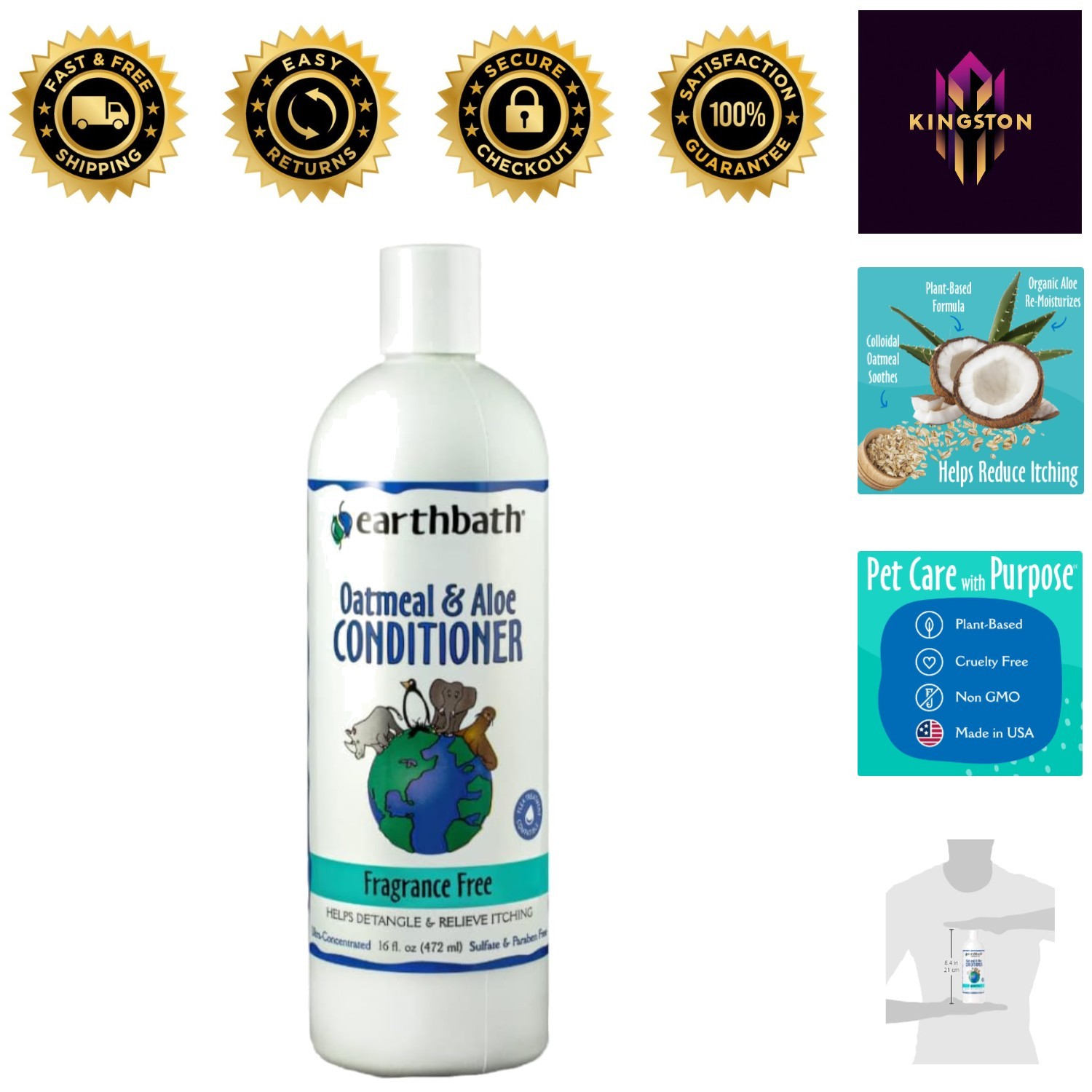 Fragrance Free 16 oz Dog Conditioner with Oatmeal & Aloe for Allergies Relief