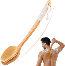 Back Scrubber for Shower, 17in Bamboo Long Handle, Natural Boar Bristles, Deep