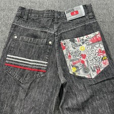 Vintgae 90s Y2K Southpole Black Denim Ornate Wide Leg Baggy Jeans Youth 12