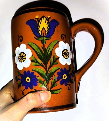 Historischer DDR Keramik Krug  Blumen-Dekor  Aufschrift  10 Jahre ACZ Kölleda