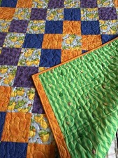 Ducky Handmade Baby Toddler Quilt, Orange, Purple, Blue, Yellow, Lime 39" x 47"