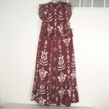 Lane Bryant Burgundy Floral Print Maxi Dress Flutter Sleeve Mock Neck Size 16
