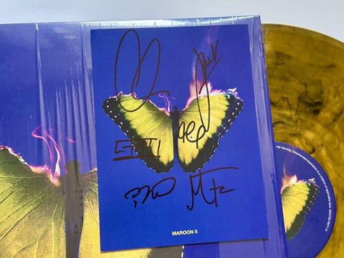 Maroon 5 SIGNED Love Is Like Vinyl LP Yellow Marble AUTOGRAPHED INSERT New 2025 - Picture 2 of 4