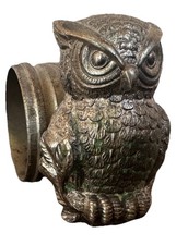 Antique Victorian Silver Plate Heavy Metal Figural Napkin Ring Standing Owl