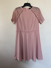 Missmay Pink Floral Lace High Neck Fit-and-Flare Short Sleeve Knee Dress 2XL