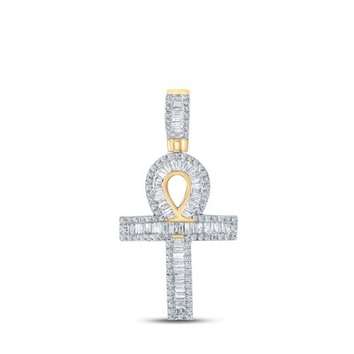 10K Yellow Gold Mens Baguette Diamond Ankh Charm Pendant 3/4 Cttw