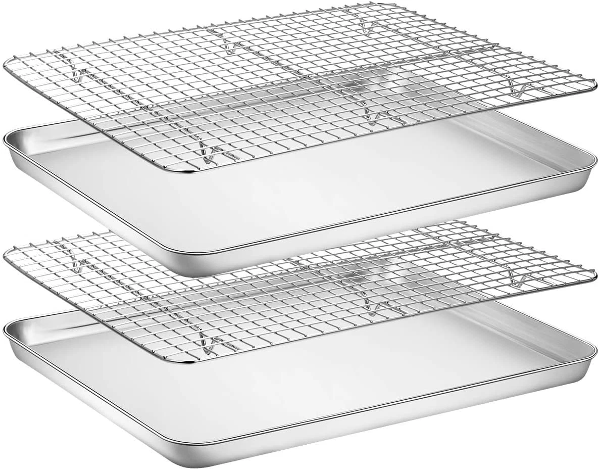 Baking Sheet with Rack Set [2 Pans + 2 Racks], Wildone Stainless Steel Cookie Sh