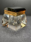 Vtg Art Deco Clear and Black Glass Inkwell, Brass Hinge Germany 3"x 2.75"  AS IS — photo 7