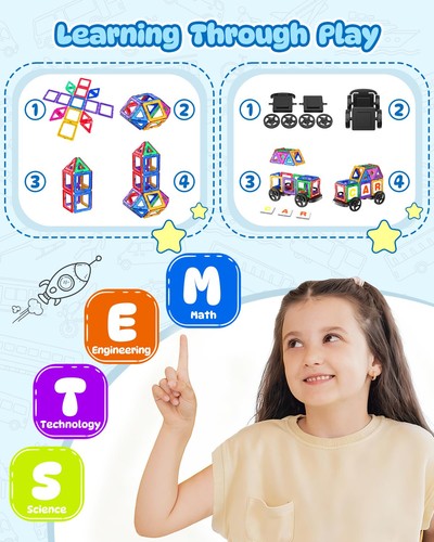 136PCS Magnetic Tiles for Kids, 3D Magnet Building Blocks STEM - Picture 5 of 5