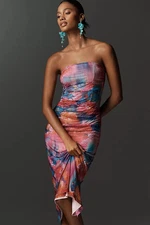 ANTHROPOLOGIE NWT $168 The Soleil Mesh Slim Strapless Ruched Dress Size Small