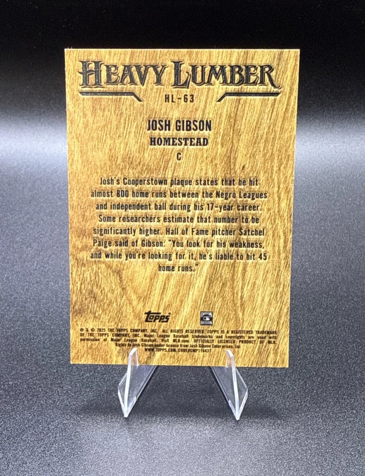 Actualización Topps 2025 madera pesada SSP Josh Gibson TRUE HR KING HL-3 estuche golpeado *LEER* Foto 2 de 4