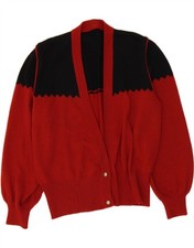 VINTAGE Womens Cardigan Sweater UK 16 Large Red Colourblock Wool TP07