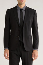 NEW Hugo Boss Huge Black Wool Blend Slim Fit Sport Coat Sz 42R NWT 599