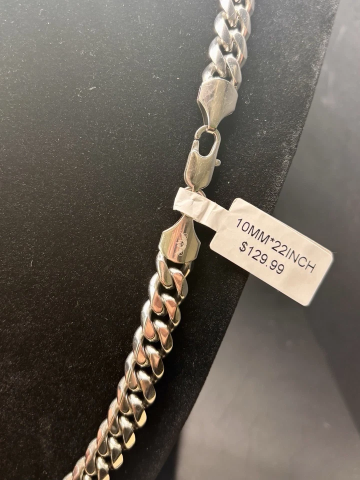 Oro blanco de la más alta calidad relleno sobre acero inoxidable. Collar de 22 pulgadas, 10 mm Foto 4 de 4