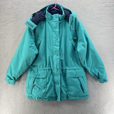 VTG Eddie Bauer Jacket Womens Extra Large Teal Goose Down Hooded 80s/90s Gorp *