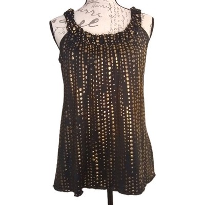 Sushi Flower S/M Bronze Metallic Dot Tunic Ruched Ruffle Tank Disco Glam
